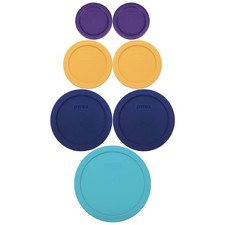 Pyrex Lids: 2 7202-PC PLM, 2 7200-PC BY, 2 7201-PC BL, 1 7402-PC TQ