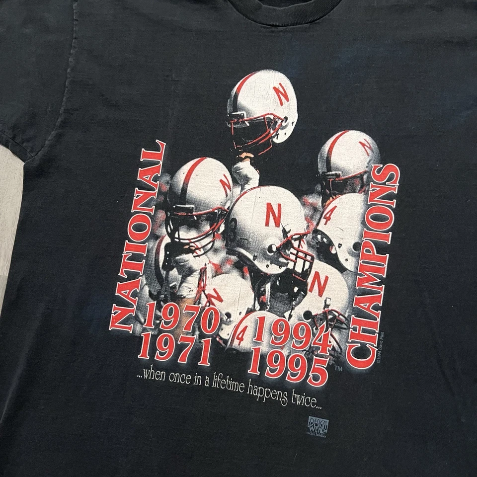 Camiseta De Colección Nebraska Huskers 1995 Campeonato Años 90 Negra Colegial XL Foto 3 de 4