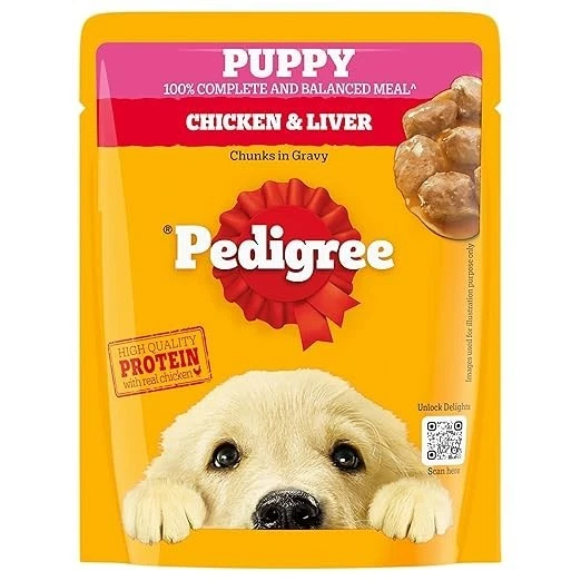 Pedigree Puppy Wet Dog Food, Chicken Chunks in Gravy, 70 g (Pack of 5)