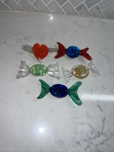 Vintage Handmade Murano Lot Of 5 Hand Blown Art Glass Candy Pieces