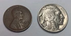 1936 Lincoln Wheat Penny & 1936 Buffalo Nickel US Coins 90 Years Old