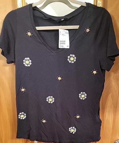 H&M Black Short Sleeve Top w/ Rhinestones Size XS - Picture 9 of 11