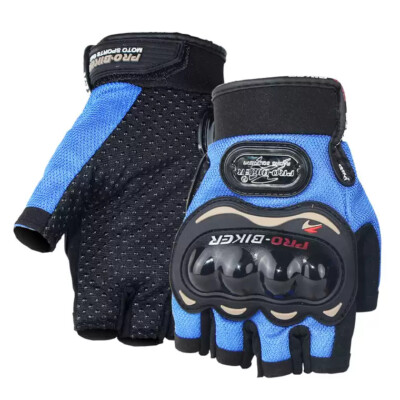 Blue Motorbike Men Outdoor Shock-proof Riding Racing Half Finger Gloves XXL