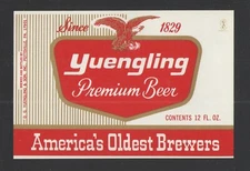 YUENGLING PREMIUM BEER {AMERICA'S OLDEST} POTTSVILLE PA 12 OZ LABEL 3" x 4 1/4"