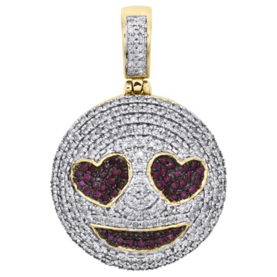 10K Yellow Gold Over Lab Created Diamond Smiling Face Heart Eyes Pendant Charm