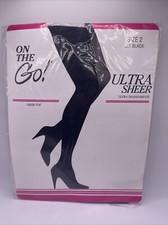 On The Go Vintage Ultra Sheer Pantyhose Jet Black Size 2 New