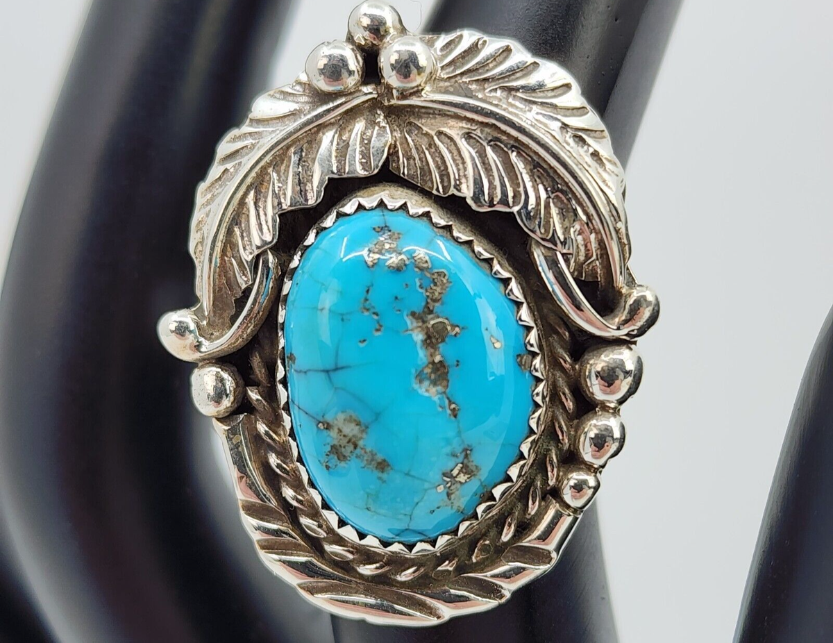Navajo Signed MS Natural Kingman Turquoise Sterling Silver Ring