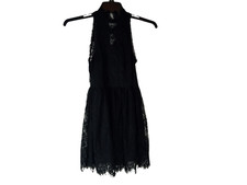 Free People Women A Line Dress Black Floral Lace Sleeveless Halter Neck Button 2