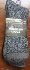 Men’s Mountain Lodge Merino Wool Blend Crew Socks 2 Pairs - Size  9-12 BLACK New