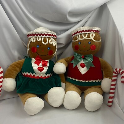 Vintage 1990s Gingerbread Boy/Girl Plush Stuffed Toy Christmas Target Candy Cane