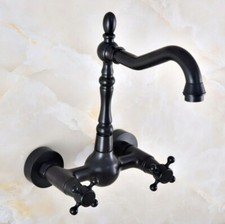 Black Oil Rubbed Brass Wall Mounted Bathroom Sink Swivel Faucet Mixer Tap
