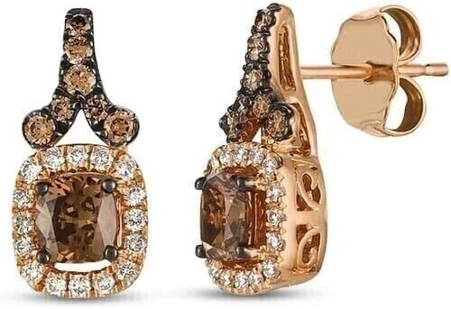 3Ct Cushion Cut Brown Diamond Women's Drop Dangle Earring 14K Rose Gold Plated - Image 2 of 4