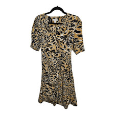TOPSHOP Leopard Print Faux Wrap Midi Dress - Size 6