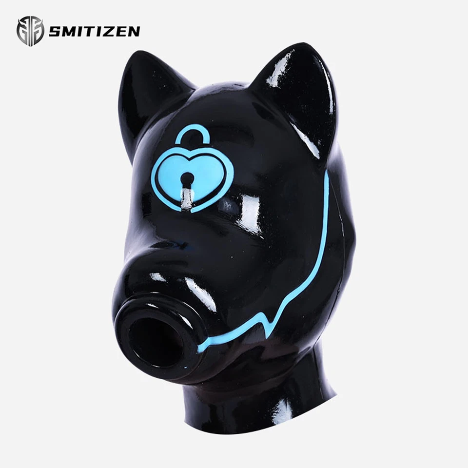 Smitizen Silikon kurze Ohren Drohne Haube Latex-ähnlich mit Herz-Schloss-Muster - Bild 2 von 4