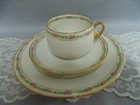 Three Pc. Charles F. Haviland GDA Dessert Plate Cup Saucer Pink Rose Border — photo 1