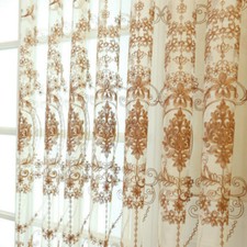 Tissu Voile Tulle Brodé Fleur, Fabrication Polyester, Rideau Coffe 1M