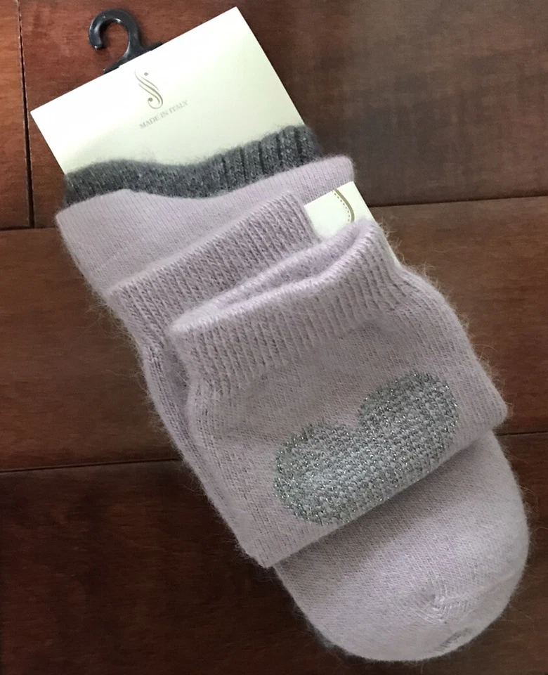 Women Elena Solano Luxury Crew Socks Angora Blend - 2 Pairs Dusty Pink/Gray New - Image 3 of 4