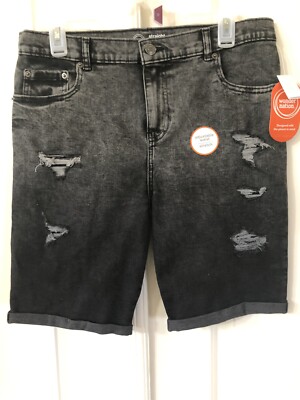 Wonder Nation Size 18 Girls Cuffed Jean Shorts Black Adjustable