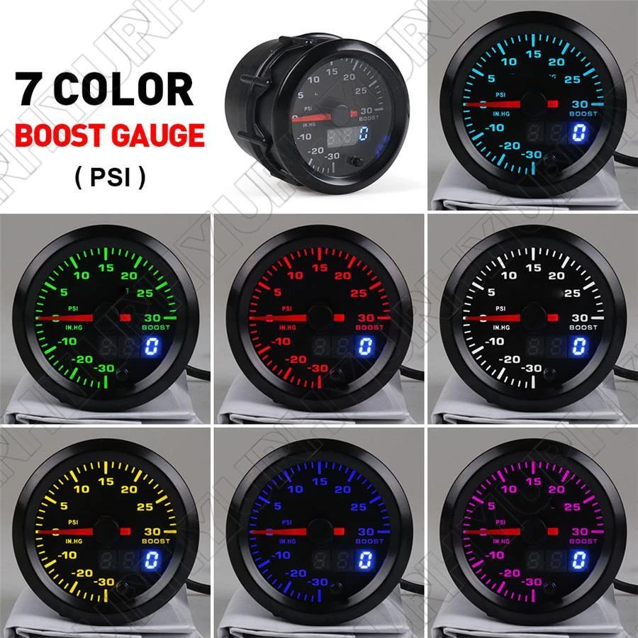 Car 2" 52mm Digital & Pointer 7 Color LED Turbo Boost Meter Psi Pressure Gauge - Image 2 of 4