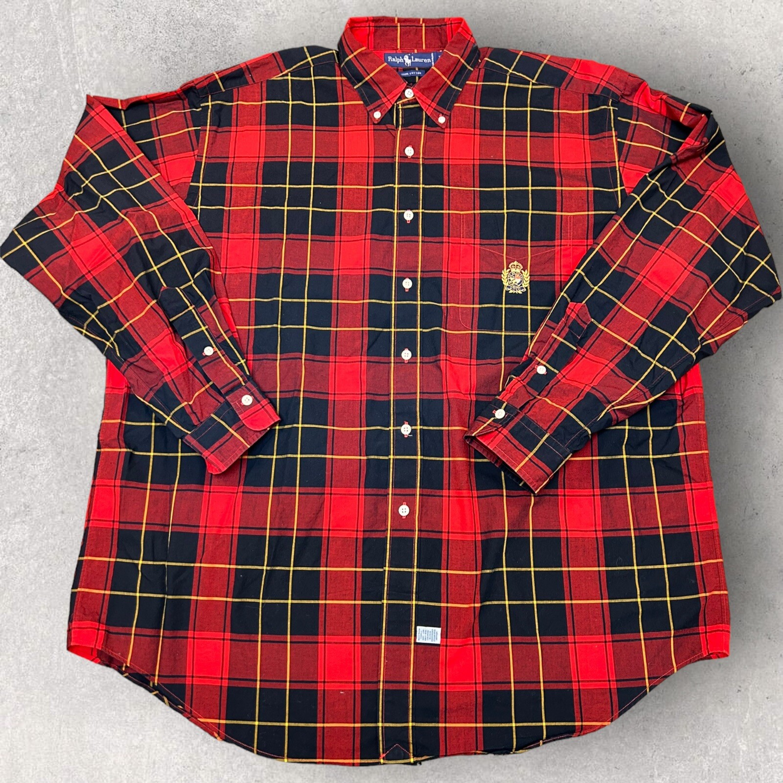 Vintage Ralph Lauren Crest Button Up Plaid Buffalo Red Black Long Sleeve XL thumbnail 2