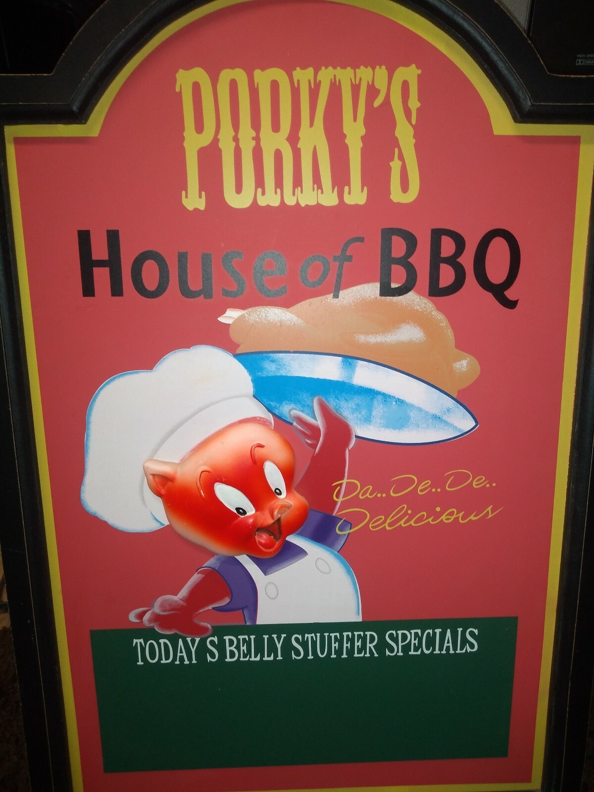 PORKY'S HOUSE OF BBQ SIGN PLAQUE PORKY PIG CHALKBOARD SIGN 3D PORKY