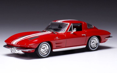 IXO 1/43 DIECAST 1963 CHEVY CHEVROLET CORVETTE STINGRAY RED/WHITE STRIPES CLC479