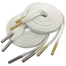 Flat Waxed Cotton Shoelaces with Metal Tips White 71 Inch Long 2 Pairs