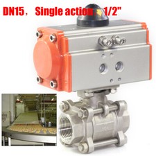 1/2 Inch Pneumatic Air Actuated Stainless 3 Pieces Ball Valve Single Acting USA