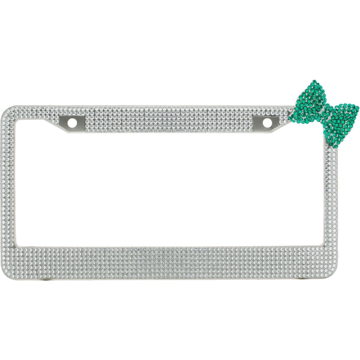 Clear Crystal Bling License Plate Frame - 7 Rows Of Diamonds With Bow Tie Corners
