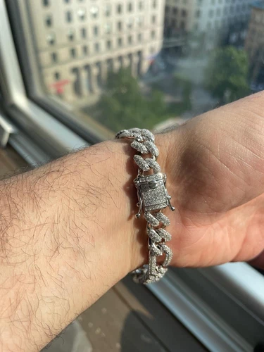 Real Solid 925 Silver Mens Figaro Bracelet 13mm Iced Out CZ Heavy HipHop 7.5in - 第 7/7 張圖片
