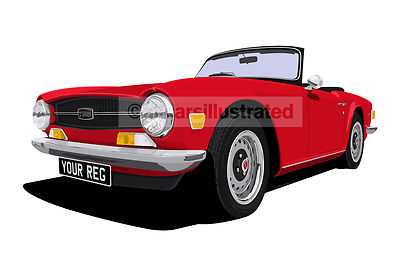 TRIUMPH TR6 CAR ART PRINT (SIZE A3). CHOOSE YOUR COLOUR, ADD YOUR REG PLATE