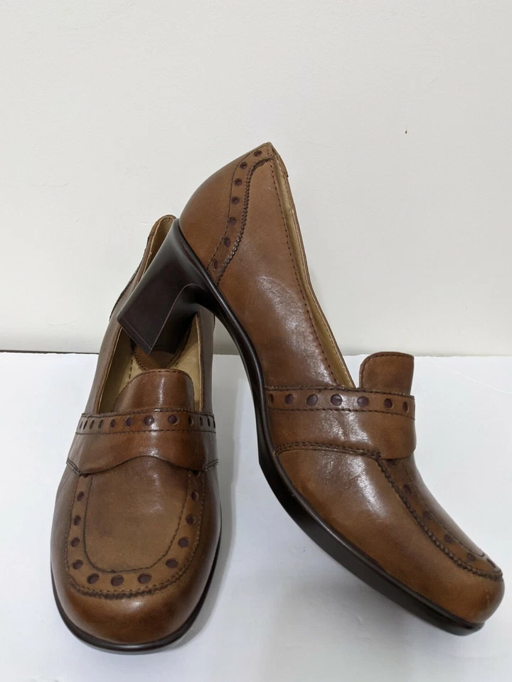 Earth женщин Lantana миндаля коричневый кожаный мокасины насосы каблуки туфли 10 B - Изображение 2 из 4