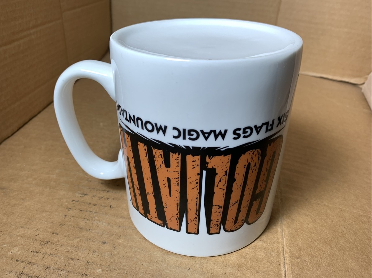Vtg Six Flags Magic Mountain GOLIATH HUGE Ceramic LOGO Mug Roller
