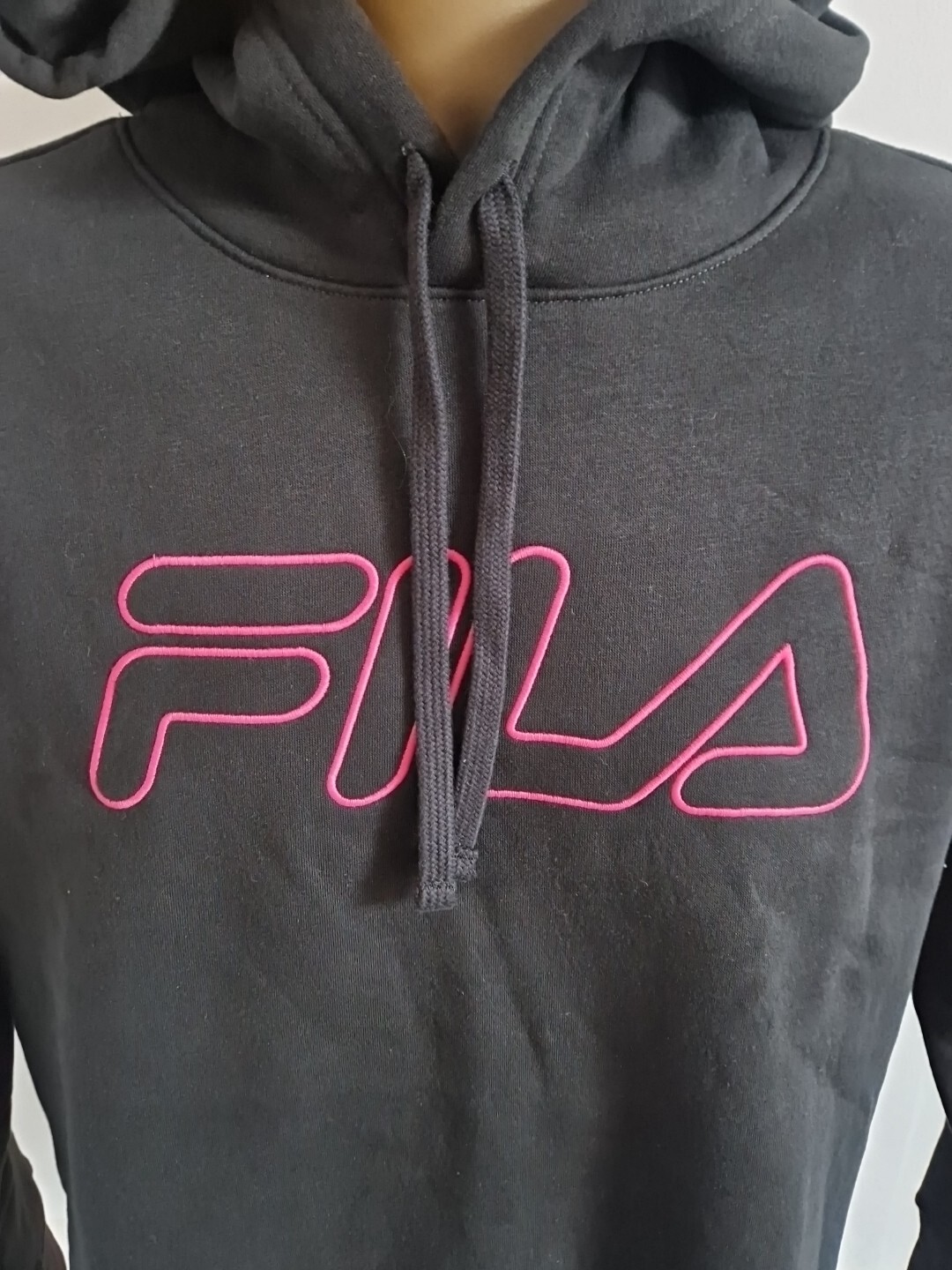 Maglione donna Fila con cappuccio nero rosa taglia 10 nuovo