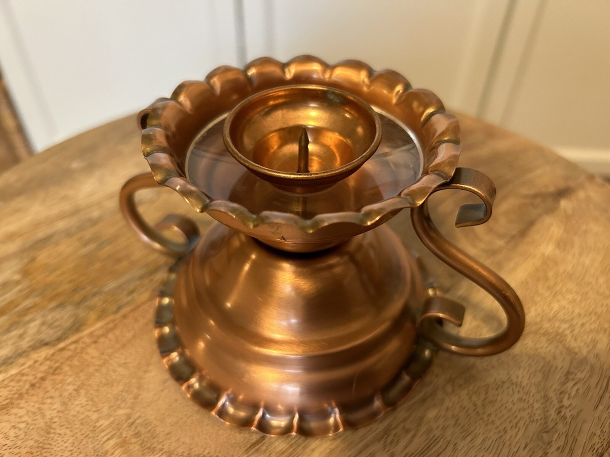 Gregorian Copper Candle Holder USA Vintage Reversible W/ Handles