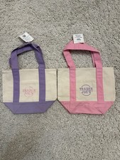 Trader Joe  s Mini Pastel Canvas Tote Bag Set Of 2 Pink  Purple NWT