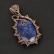 Simulated Sapphire Gemstone Handmade Copper Wire Pendant Jewelry 2.32