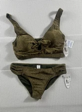 NWT Wave Zone Women's 2 Piece Bathing Suit Size Large Tie Front, Hipster Bottom