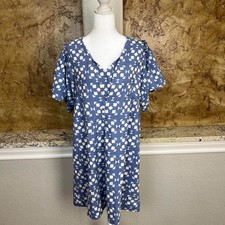 Mirth Handmade Edition Shift Dress Womens Small Geometric Boho Cotton Blue White