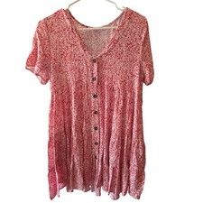 Ces Femme Cottage Core Mini Dress M Womens V Neck Short Sleeve Button Front