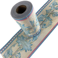 Self Adhesive 3D Blue Flower Waterproof Wallpaper Border Peel and Stick for Bath