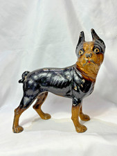Vtg Cast Iron Right Facing Dog Doorstop Boston Terrier Black Off White