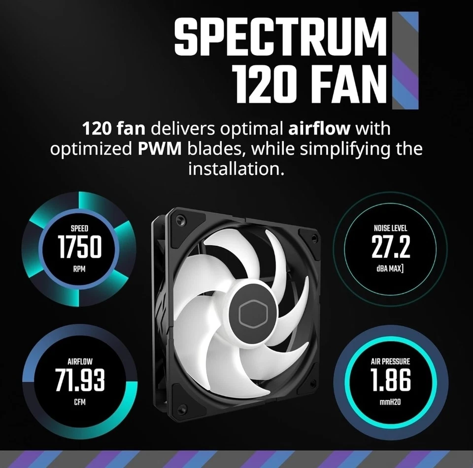 Cooler Master Hyper 212 Spectrum V3 CPU Air Cooler, ARGB Sync, 120mm PWM Fan, 4 - Image 4 of 4