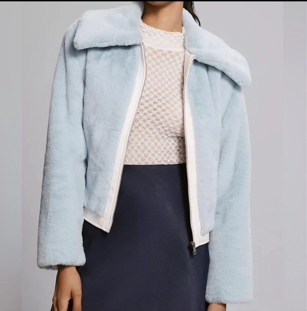 Chaqueta para mujer Maeve by Anthropologie grande azul claro imitación piel cuero vegano