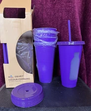 Cups 24 Ounces Reuseable Cup Top & Straw. Set of 5 purple and 5 Orange New