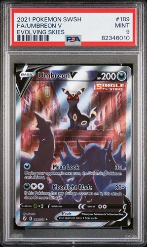 2021 POKEMON SWORD & SHIELD EVOLVING SKIES 189 FA UMBREON V EVOLVING SKIES PSA 9