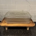 Vintage Federal Ribbed Glass Covered Refrigerator Rectangle Dish 9"×5"×3" ~USA!