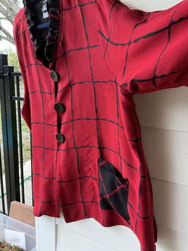 Ali Miles Blouse Tunic Red Black Large Pockets 3 Button 3X - Picture 6 of 15