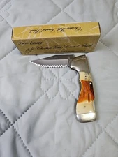 Frost Cutlery CHOCTAW Pocket Knife With Serrated Blade Bone Stag Handle 