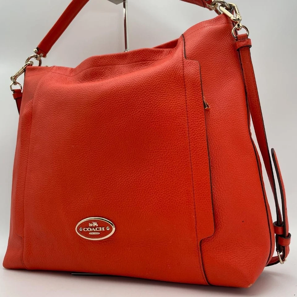Authentique sac à bandoulière Coach, cuir, orange, bandoulière - Photo 1/4